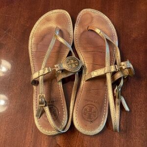 Tory Burch Gold Braided Strap Sandals